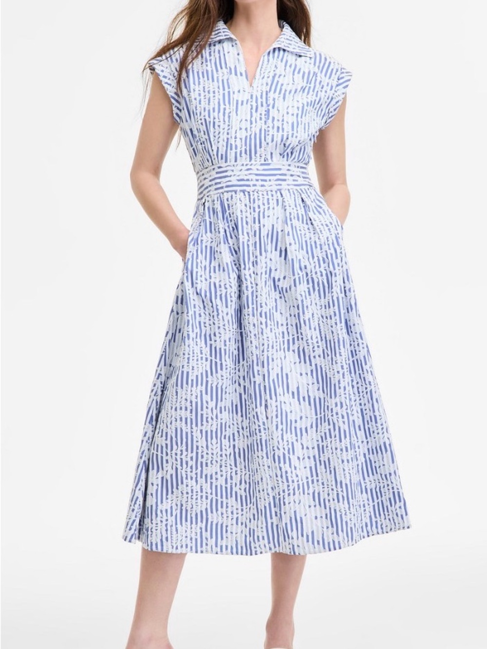 Kensie Blue & White Printed Midi Shirt Dress